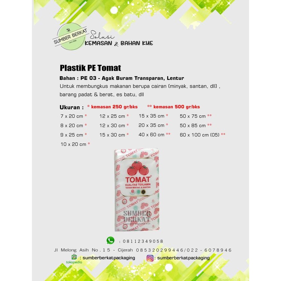 Plastik PE Tomat 15x30, 15x35 (250 gram) Kode 1148