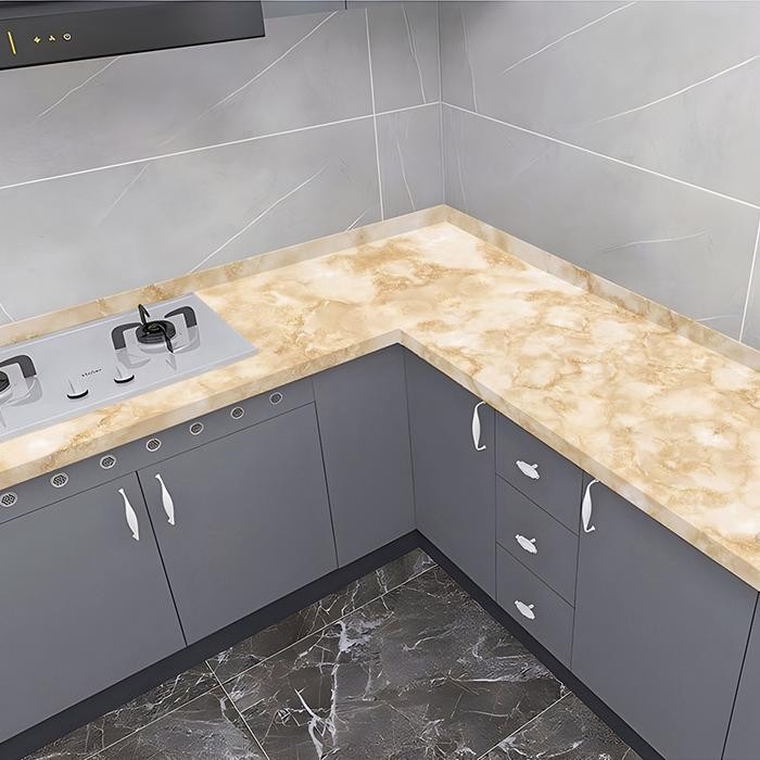 dinding dapur walpaper bahan alumunium foil 6 meter X 60 cm(P X T) motif granit warna beige