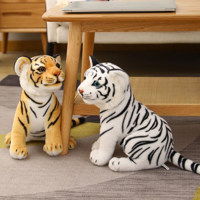 mainan boneka hewan macan harimau putih coklat panjang 30cm