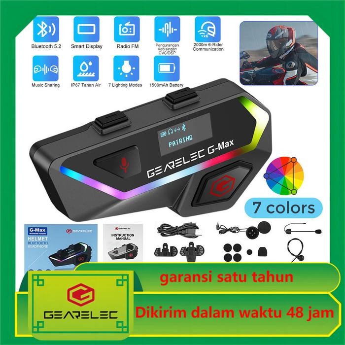 Terbaru GEARELEC G-MAX Motor Helm Bluetooth 5.2 6 Orang Intercom Headset