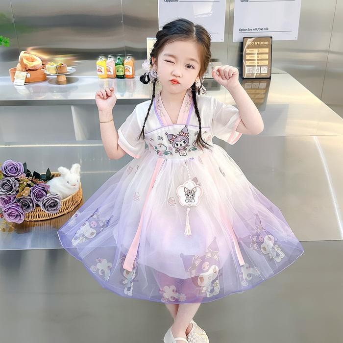 ORIGINAL Baju Gaun Dress Kuromi Rok Tutu Kostum Anak Perempuan Hanfu Cina Haok Pesta hanfu READY