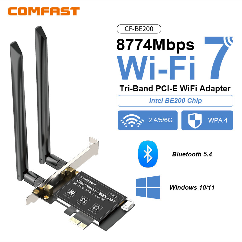 COMFAST BE200 PCI-E Wireless Adapter 8774M WiFi 7 Pcie Card Bluetooth 5.4 6GHz 802.11BE PC/Laptop