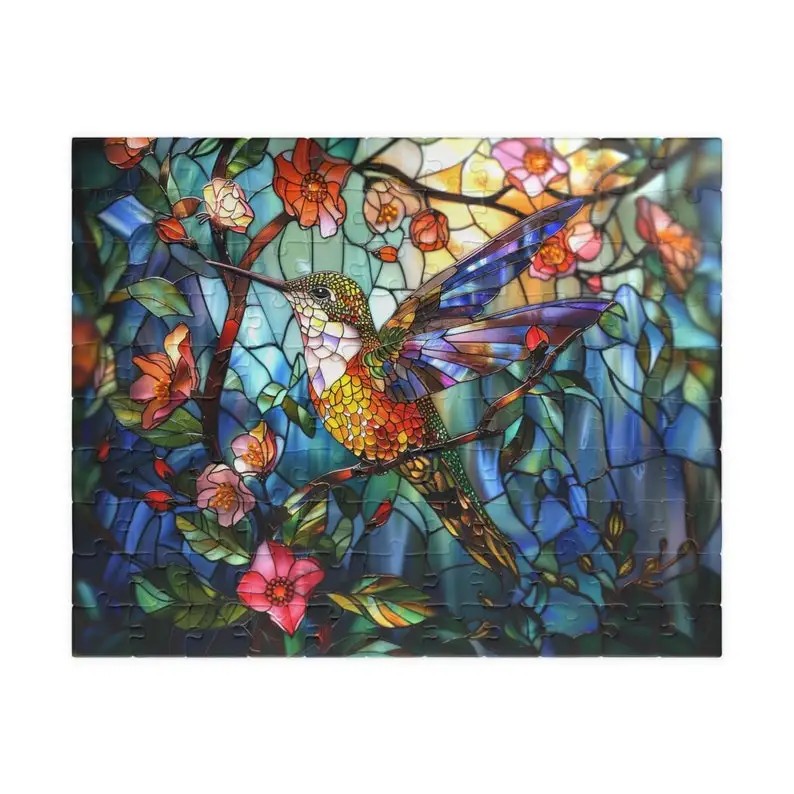 300-1000 Pieces Jigsaw Puzzle Stained Glass Hummingbird Paper Puzzle Vibrant Artwork Family Fun