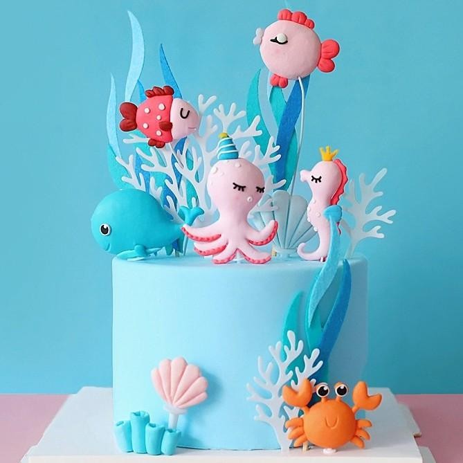 Topper Cake Sea Animal Creature / Hewan Laut Ikan / Gurita / Lumba