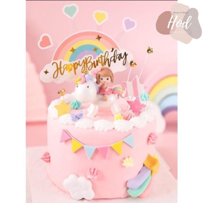 Topper Unicorn Girl Hiasan Kue Bentuk Anak Perempuan Naik Kuda