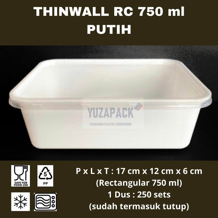 Thinwall Rectangular 750 ml Putih Take Away Plastics Microwave
