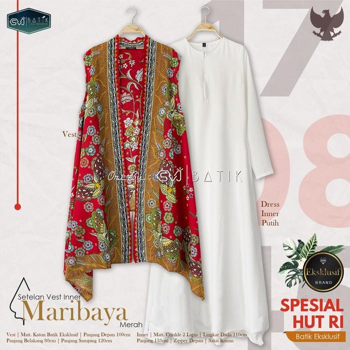 (Allthebest) Baju HUT RI kemerdekaan SETELAN model vest OUTER set inner dress crincle batik merah