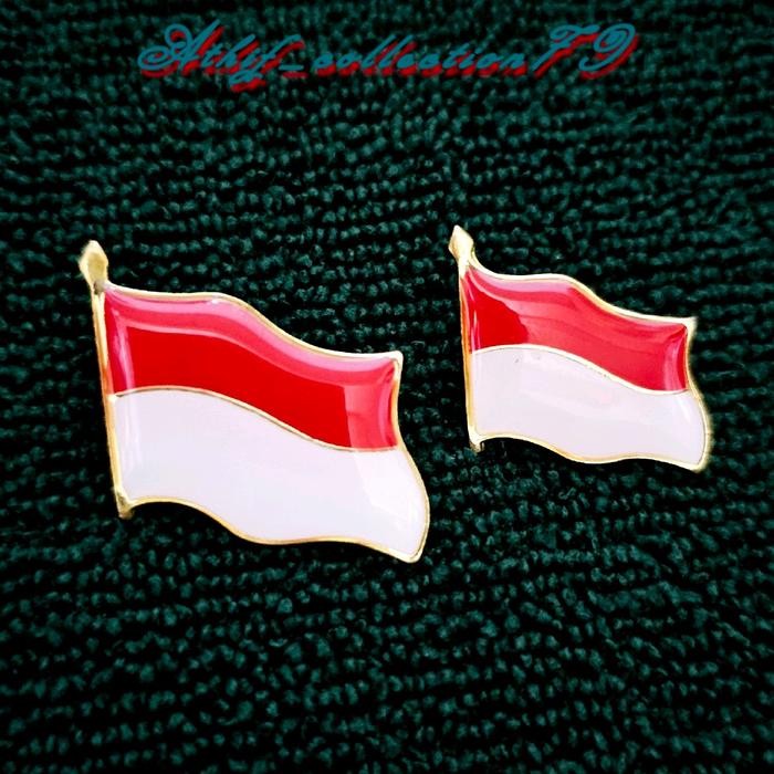 Pin Bendera Berkibar Merah Putih Bahan Logam Kuningan Tebal