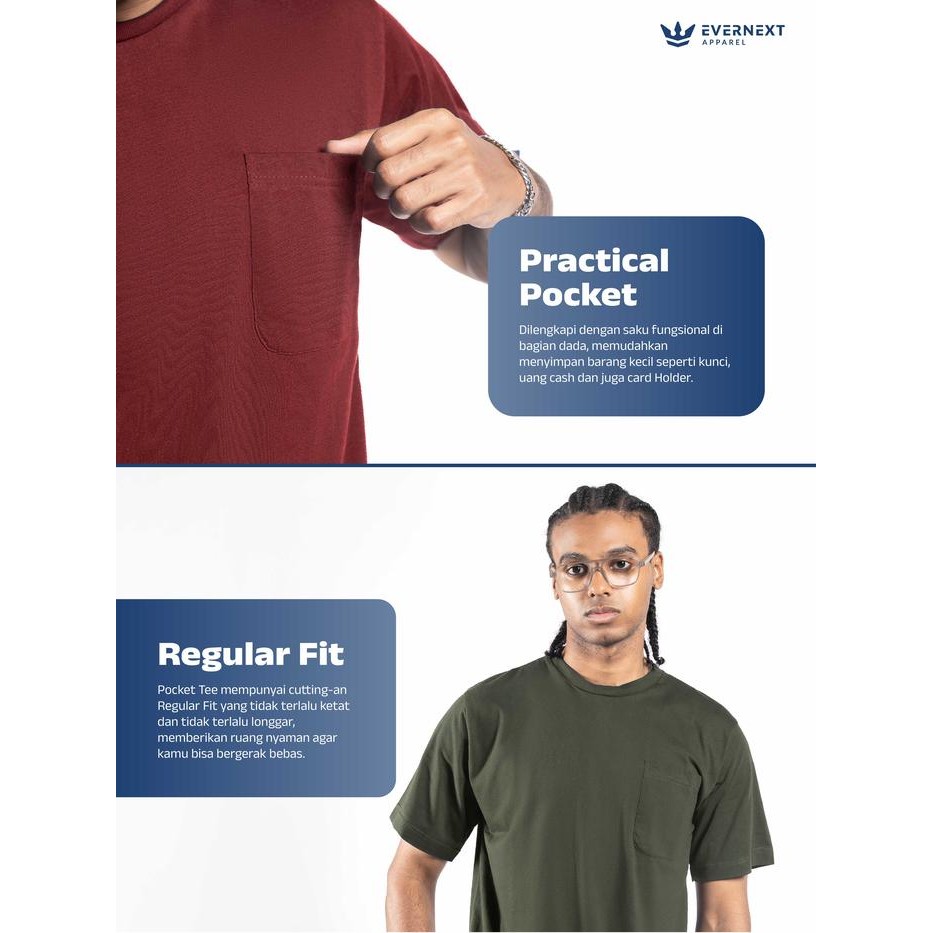 (Allthebest) EVERNEXT - Kaos Polos Pria Pocket Tee Pria T-Shirt Kantong Kaos Saku Pria Baju Distro