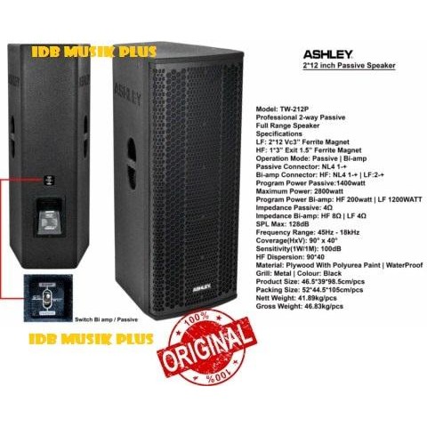 Speaker Pasif 2 x 12 inch Ashley TW212P TW 212P Original ASHLEY Berkualitas Terbaru
