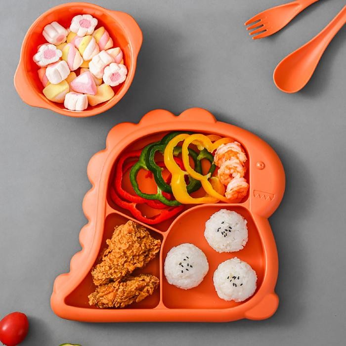 Piring dan Mangkok Set Makan Anak Dinosuar Lucu New el