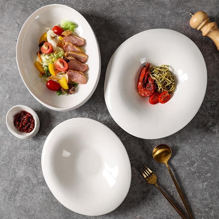 Yuka Serving Bowl Mangkok Saji Makan Lauk Oval Putih Mewah Aesthetic