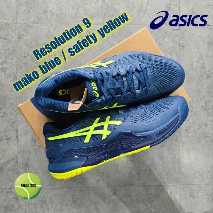Sepatu Tenis Asics Gel Resolution 9 ( Wide ) - Mako Blue / Safety Yellow