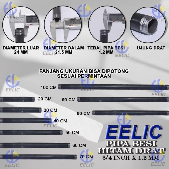 (Allthebest) EELIC PBD-3/4IX1.2MM PIPA BESI HITAM DRAT BULAT POLOS panjang 100cm