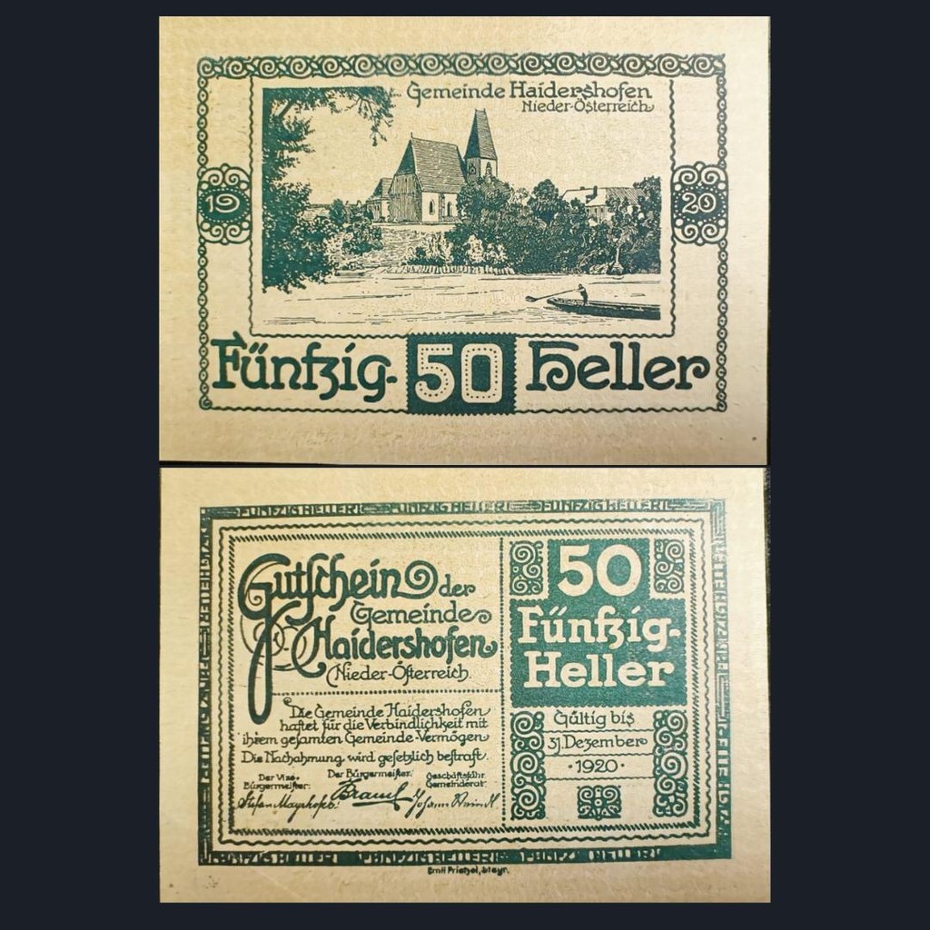 Uang Kuno Asing Notgeld Austria 50 Heller | AUNC