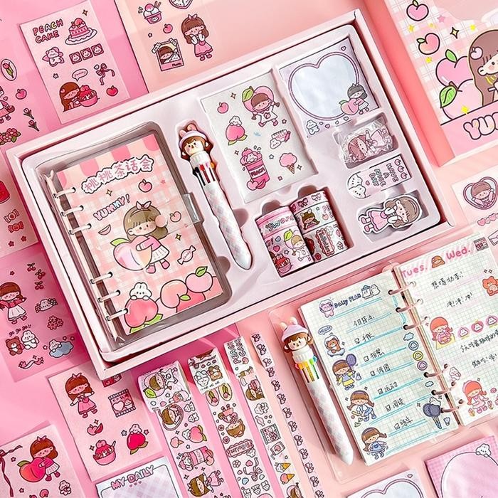 

JAVA Paket Jurnal Set/Gift Box Hampers anak/Hadiah / Notebook Journal Diary / 6 in 1 Boba Alat Buku