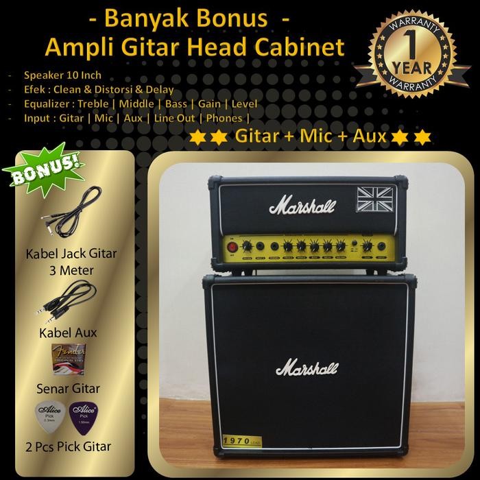 Terbaru Ampli Gitar 10 In Marshall 2 Input Head Cabinet Ada Distorsi & Delay