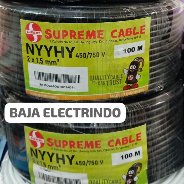 SUPREME Kabel Listrik Serabut isi 2 NYYHY 2X1,5mm SUPREME @50m NYYHY 2x1.5 mm 2x1,5 SUPREME Hitam