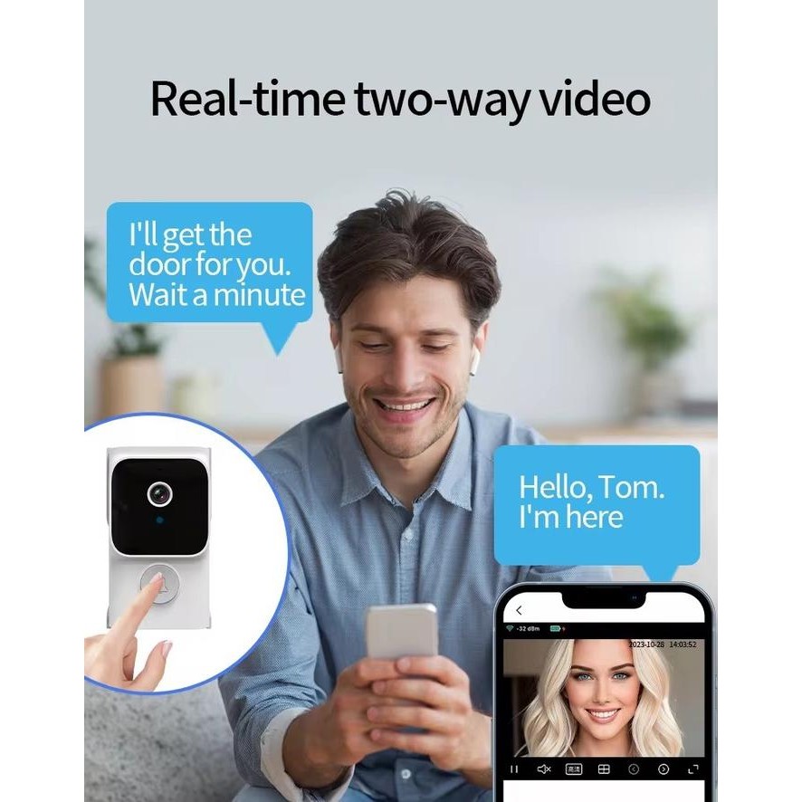 DOORBELL CCTV TUYA Y8 OTOMATIS MEMANGGIL/ KAMERA BELL CCTV TUYA / KAMERA BEL NIRKABEL WIFI ANTI