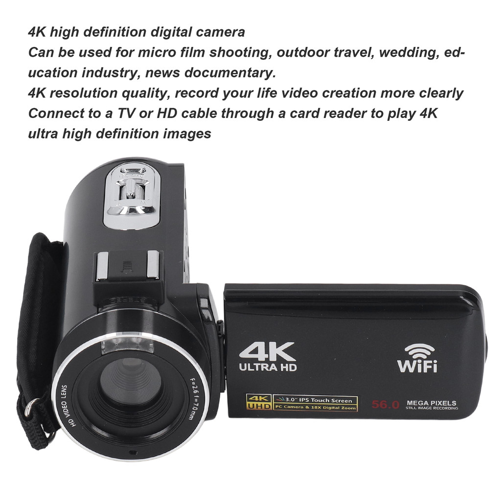 Video Camera Camcorder Face Detection Loop Recording 4K Ultra HD Video Camera 3 Inches for News