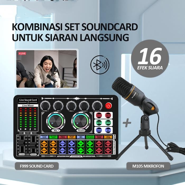 F999 M100 Soundcard Set Dengan Peralatan Streaming Langsung Pengurang Berkualitas
