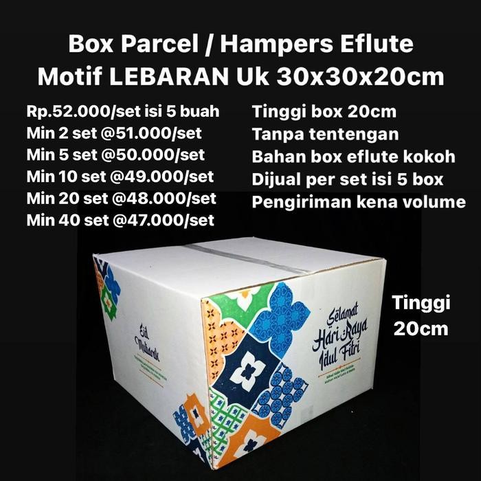 

Box Parcel / Hampers Motif LEBARAN Uk 30x30x20cm Dijual per 5 buah