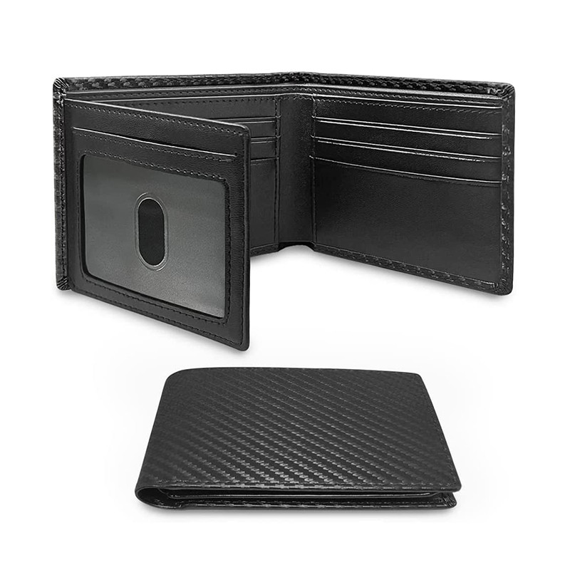 

Slim Minimalist Tri-Fold Wallet Carbon Fiber RFID Blocking Men's Wallet With ID Window and 9 Card