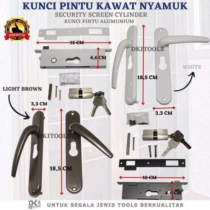BEST HANDLE KUNCI PINTU KAWAT NYAMUK ALUMINIUM KOMPLIT DENGAN CYLINDER - MERK GALASSIA STAINLESS RED
