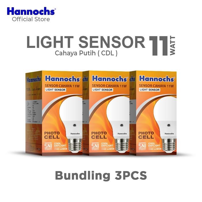 Hannochs Lampu Led Light Sensor 11 Watt Cahaya Putih (Paket 3Pcs)