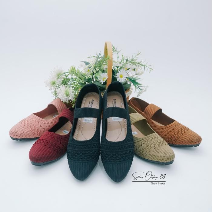 Sepatu Ballet Wanita Rajut Terbaru Tali Karet Flat Shoes Kekinian -Gratisongkir
