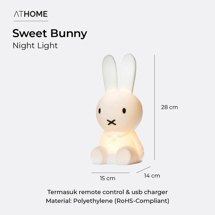Athome Sweet Bunny Night Light / Lampu Tidur Led Kamar Anak Lucu Pakai Remot