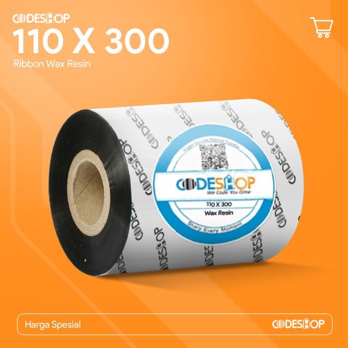 

AT Codeshop Ribbon Wax Resin 110 x 300 Meter Hitam Tinta Printer Barcode