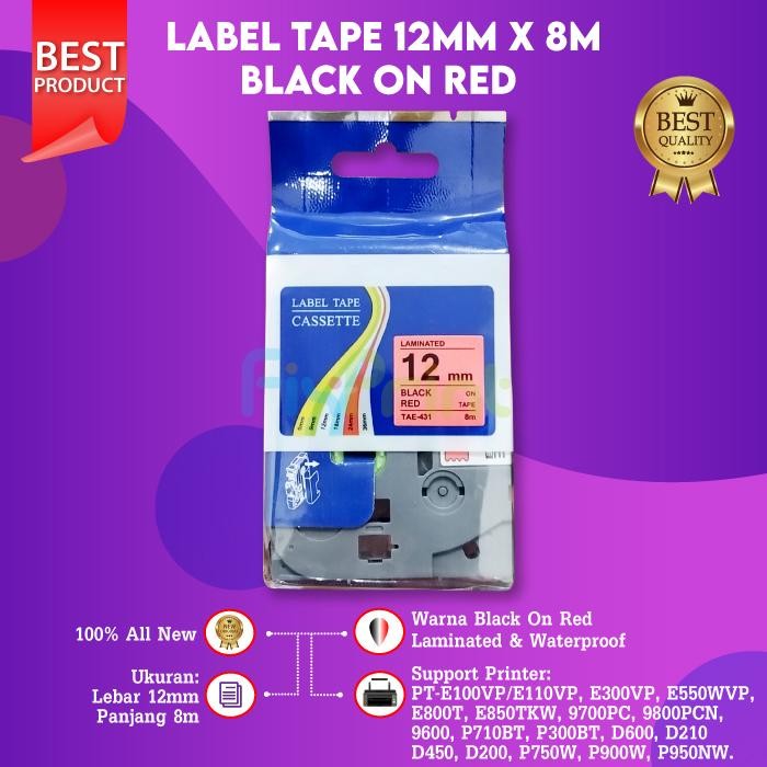 

AT Label Tape TZE231 12mm 8m TZe-231 631 334 PT-H110 D210 Black on Red