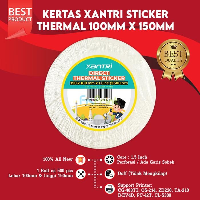 

AT Kertas Xantri 100x150mm (500) Sticker Thermal, Label Resi Barcode Direct Resi 100mm x 150mm 1