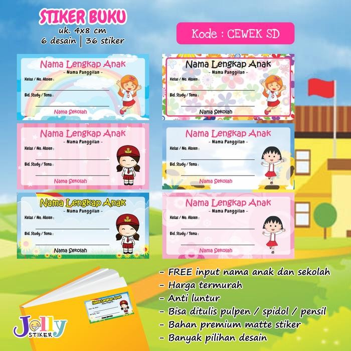 

AT Stiker Nama Buku Anak SD Custom isi 36 Biji Desain Lucu