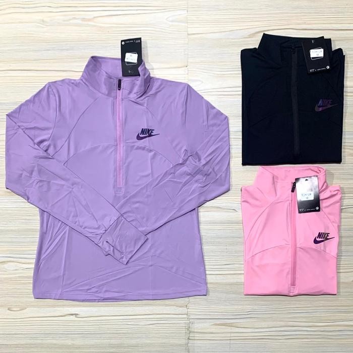 KAOS KERAH ZIPPER NIKE LENGAN PANJANG POLYESTER WANITA OLAHRAGA