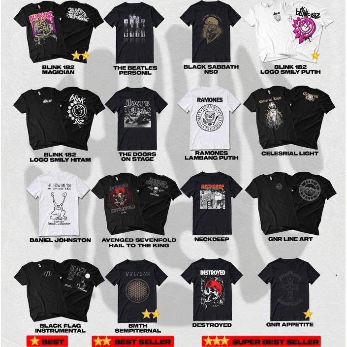 

AT BAYAR 1 DAPAT 2 BEBAS PILIH GAMBAR, LEBIH HEMAT KAOS BAND BAHAN 100% KATUN SABLON PLASTISOL