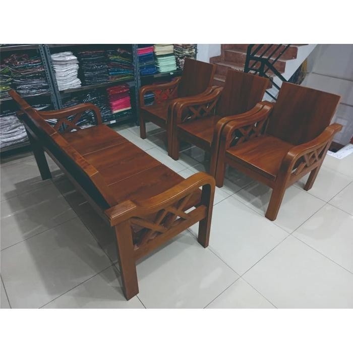 1 Set Bangku Kayu Jati Panjang & Pendek