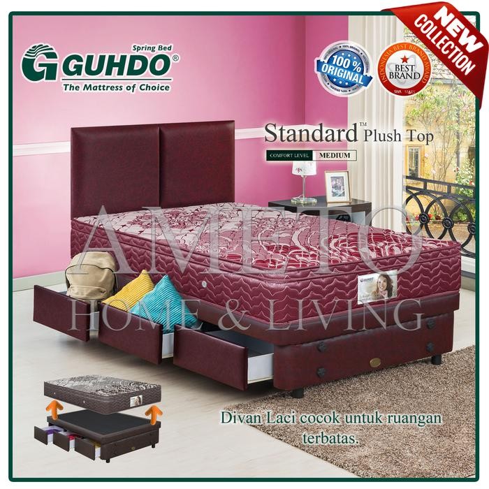 Guhdo Spring Bed Standard Plush Top 120X200 Divan Laci Drawer Atlantic