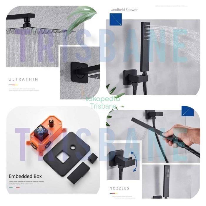 Shower Set Hitam Big Size 10 Inch Wall Shower Mandi Tanam Premium Berkualitas