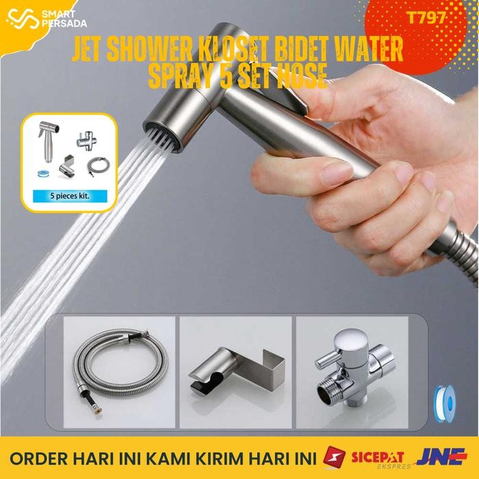 Wolbin Jet Shower Closet Kloset Duduk Semprotan Toilet Closet 5 Set Kran Hose