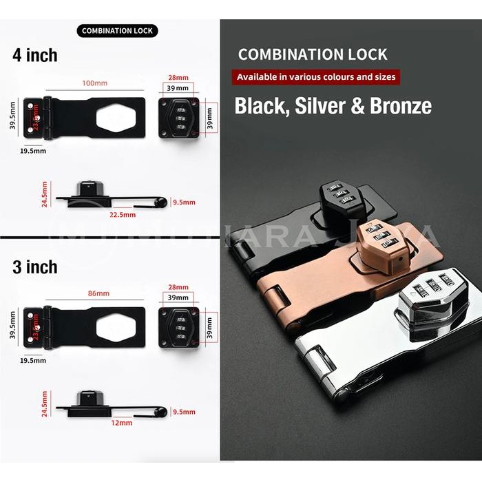 PLATO Gembok Overpal Grendel Kode Digit Kunci Pintu Lemari