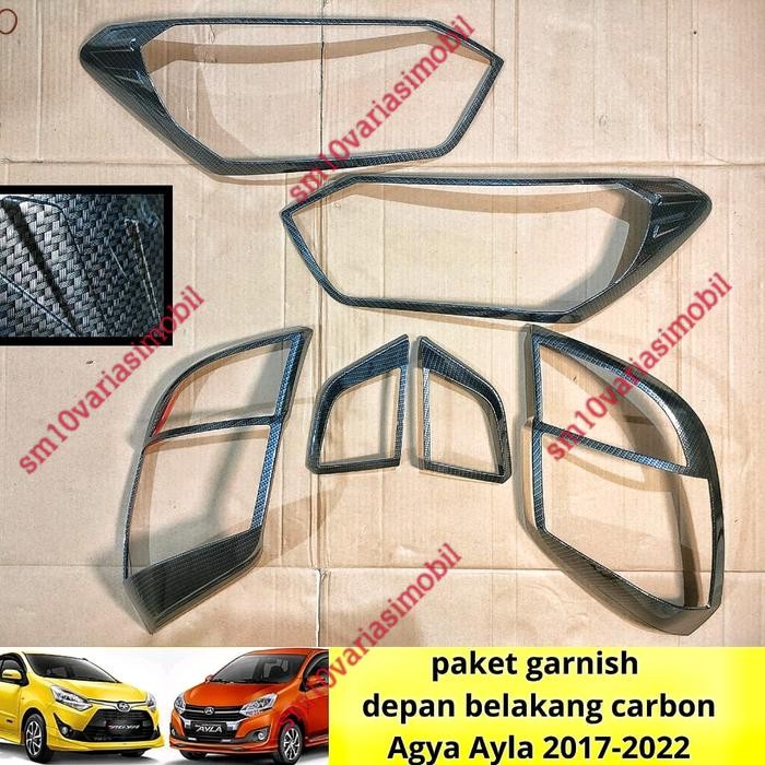 Paket Garnish Lampu Depan Belakang Agya Ayla 2017 2018 2020 2021 2022 Full Carbon