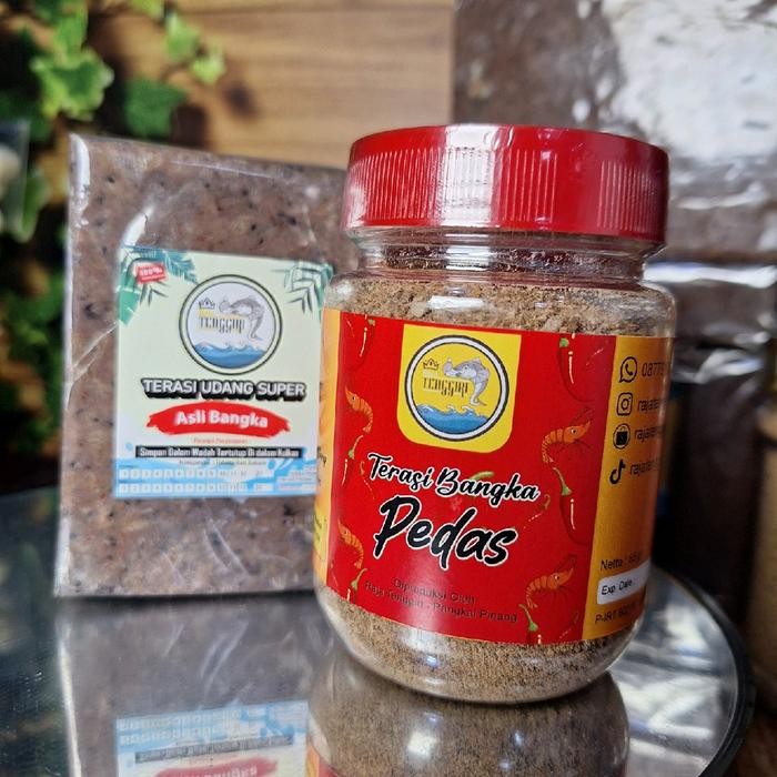 

Paket Hemat Terasi Udang Khas Bangka sangrai pedas 85gr dan TERASI SUPER 250gr- bumbu masak Penyedap