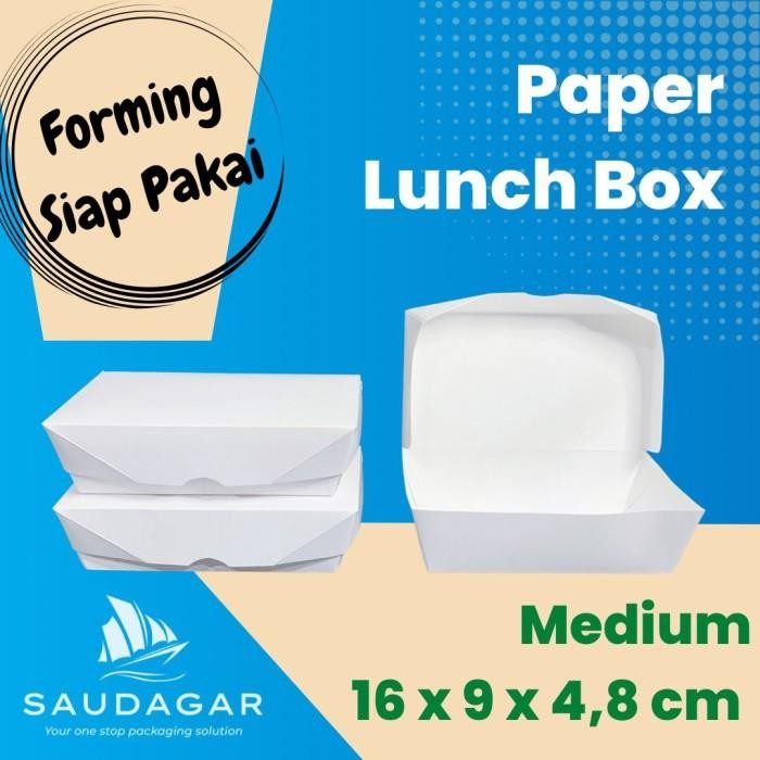 

Paper lunch box medium warna putih dan coklat siap pakai
