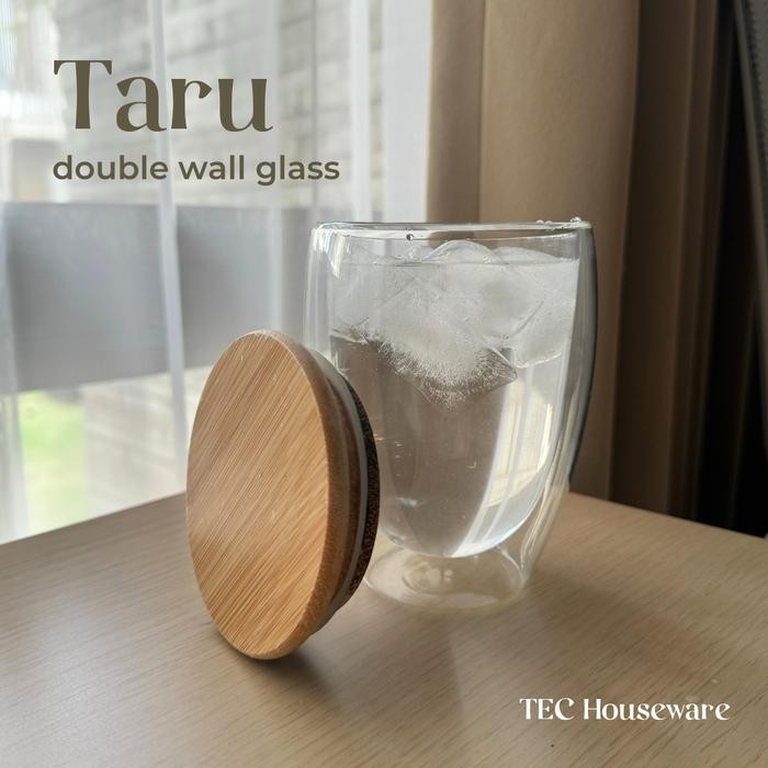 

TARU Gelas Double Wall Anti Panas Insulated Cup Glass Kaca Dobel Bagus Unik Cangkir Tutup Wood