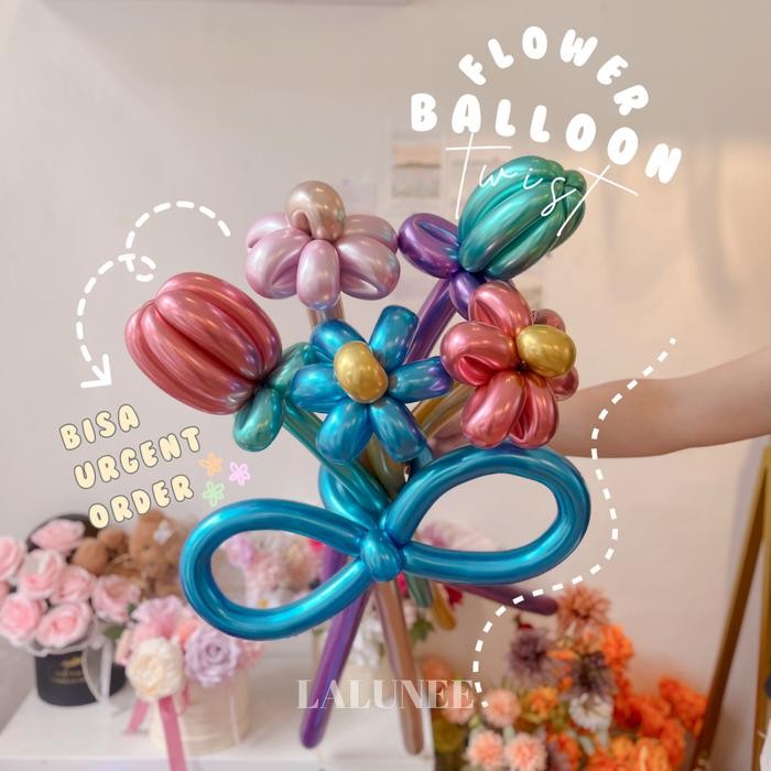 Korean Flower Balloon Twist - Buket Bunga Balon Ulang Tahun Wisuda - Buket Balon Bentuk Bunga Murah