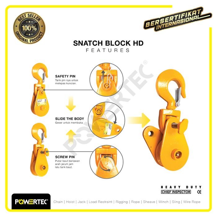 Snatch Block / Pulley Block Shackle 2 Ton - 3" HD 2 Sheave POWERTEC