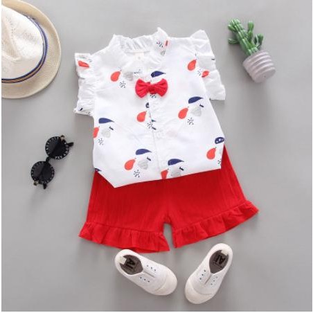 baju kemeja putih merah anak bayi perempuan 3 4 5 6 7 8 9 10 11 bulan