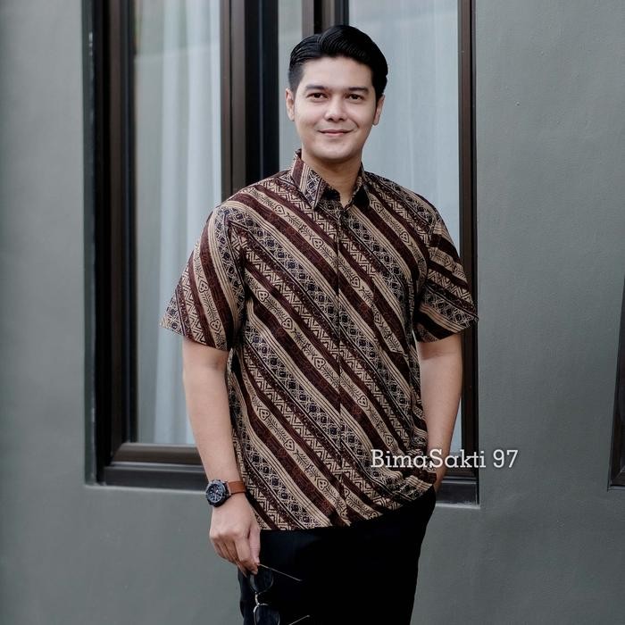 baju batik pria kemeja batik lawasan coklat batik sogan hem coklatan